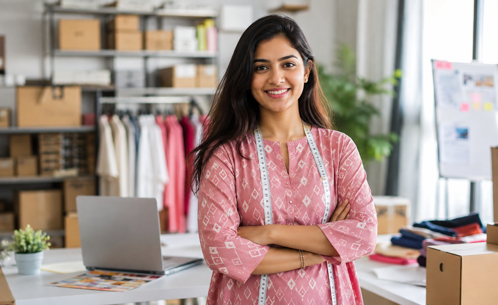 Confident Indian woman entrepreneur at her workspace